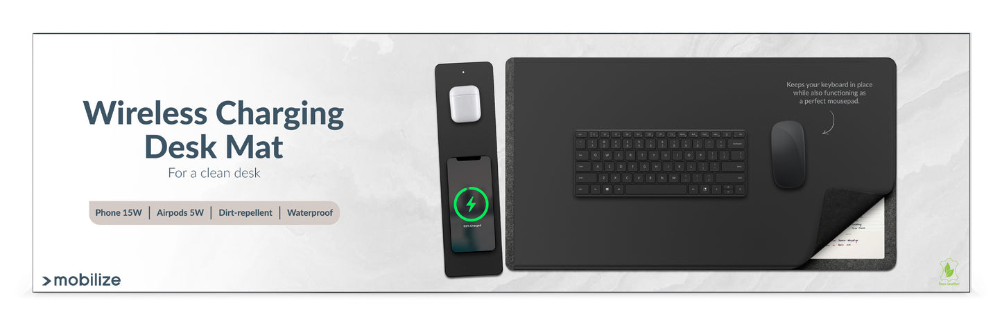 Mobilize Pu Leather Desk Mat With Magnetic Wireless Charger 15W Black
