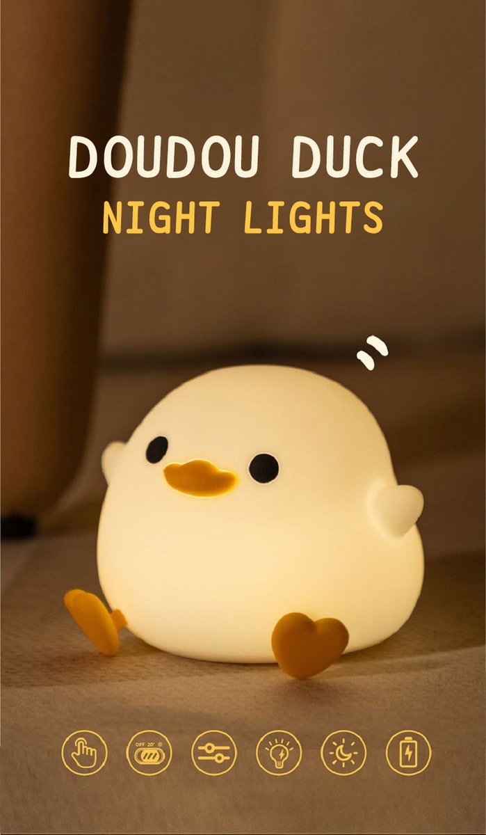 Doudou Duck Nachtlamp (USB oplaadbaar / 2 standen)